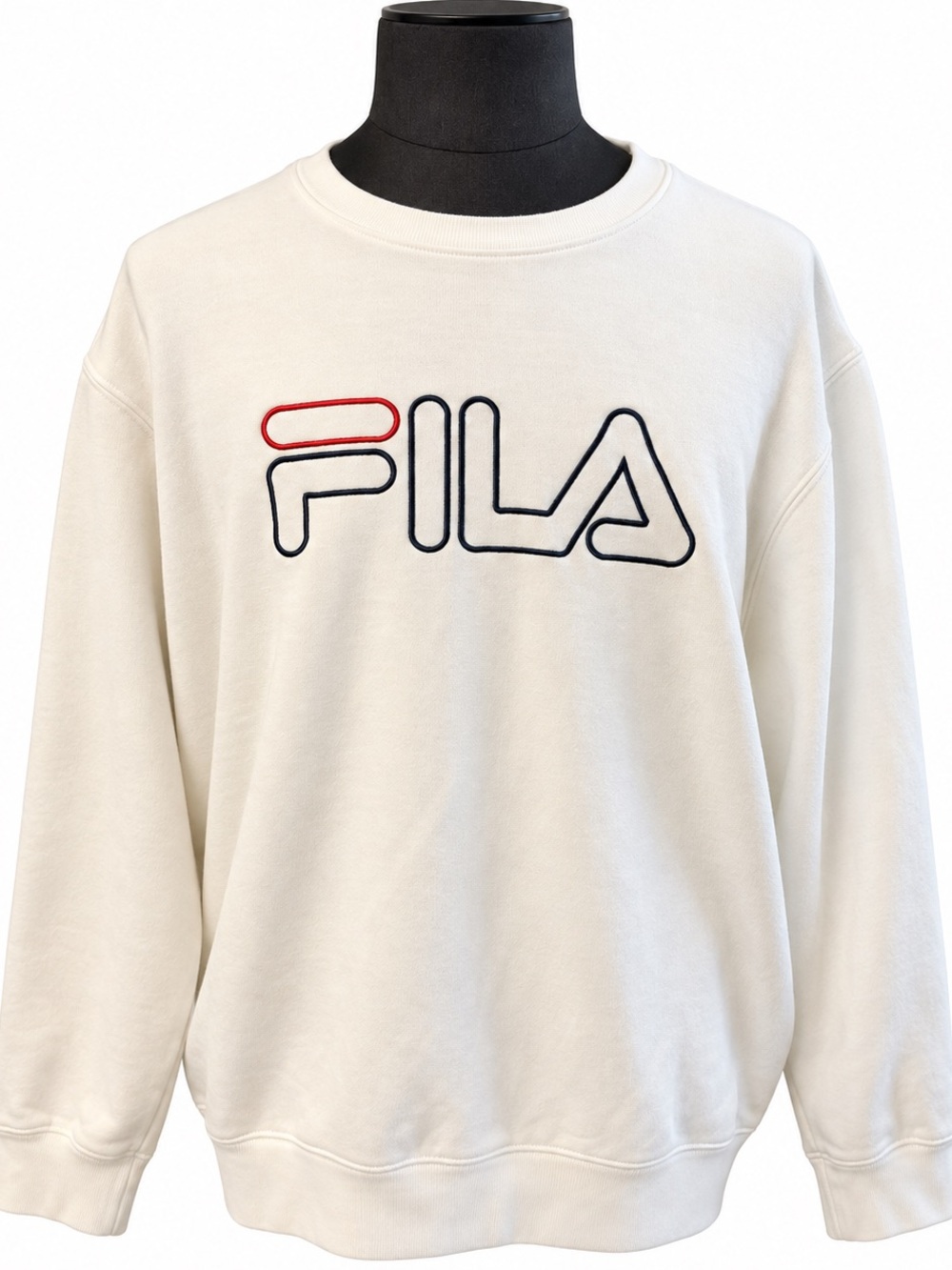FILA Men's White Crewneck Sweatshirt with Embroidery Outline Logo